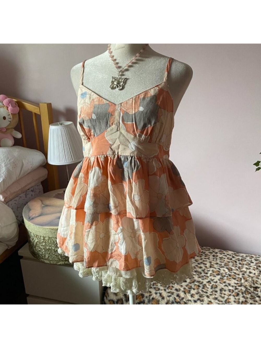 Jacob cream and orange floral ruffled silk & cotton sleeveless top